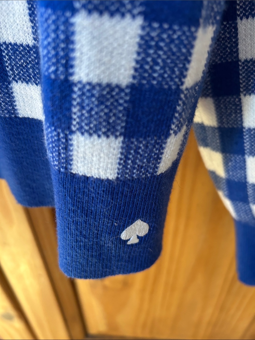 Kate Spade Gingham Checker Knit Cardigan Royal Blue Y2K Preppy Sweater - Picture 4 of 9